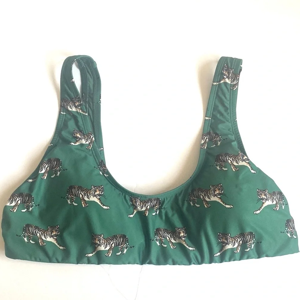 (B21)‎ NEW ModCloth Emerald Green Tiger Print Bikini Top ONLY Cutout Back, Sz 1X